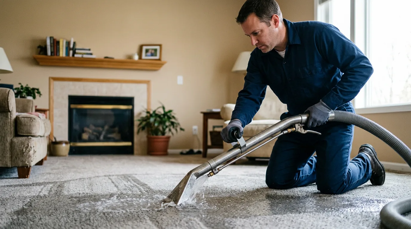 Water damage restoration technician working near Midwest, WY